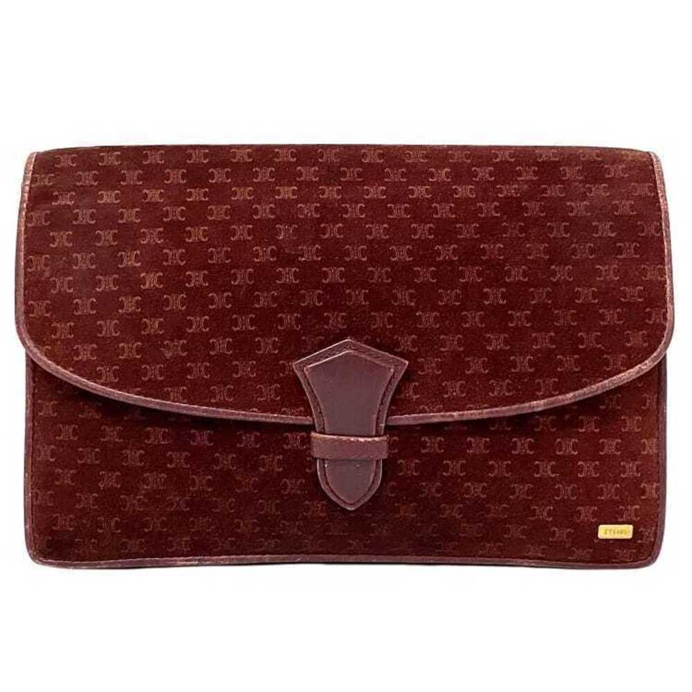 Celine Clutch Bag Bordeaux Red Macadam Flap Suede Leather Logo All over